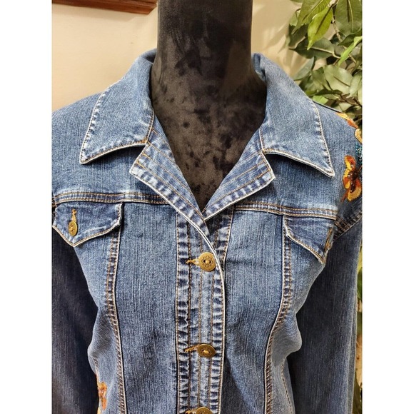 Alfred Dunner Womens Blue Denim Ramie Long Sleeve Buttons Front Jacket Blazer 20 - Picture 2 of 10